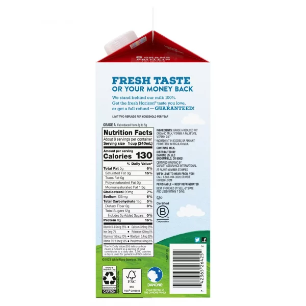 Organic 2 Percent Reduced Fat Milk - 0.5gal - Details